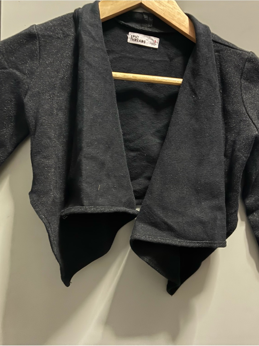 Epic Threads Black Cropped Draped Open-Front Jacket